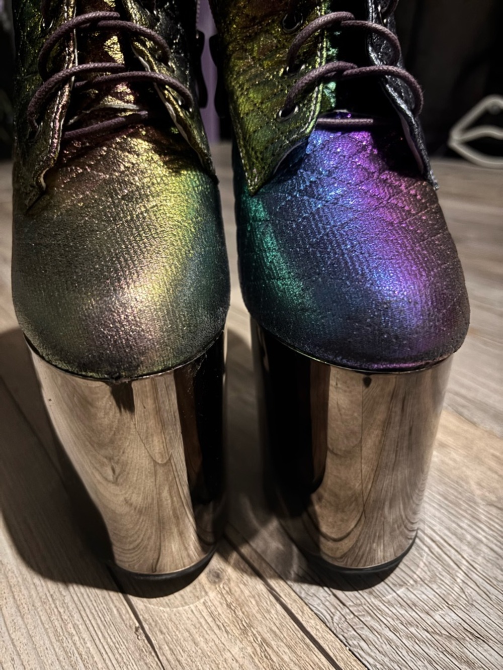 Iridescent Multicolor Pole Dance/Platform Lace-Up 8” Heels - Picture 3 of 5